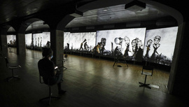 William Kentridge,"More Sweetly Play the Dance", 2015. Videoinstalación. | © CCCB, 2020. Autor: Martí E. Berenguer